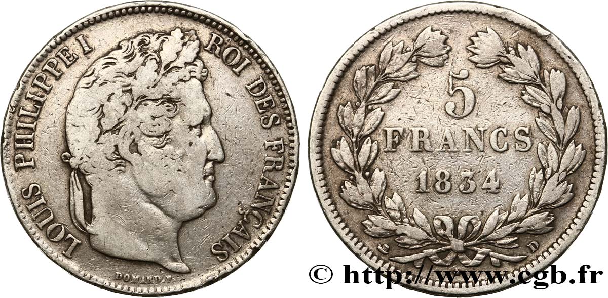 5 francs IIe type Domard 1834 Lyon F.324/32 TB15 