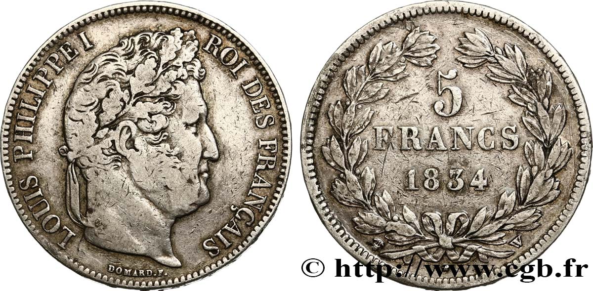 5 francs IIe type Domard 1834 Lille F.324/41 TB25 
