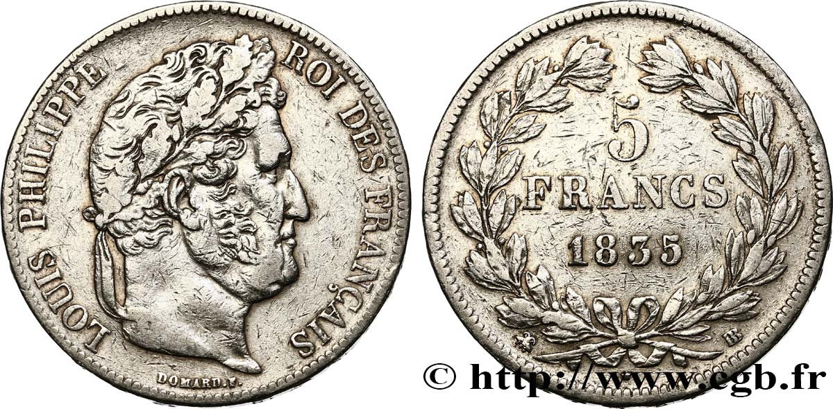 5 francs IIe type Domard 1835 Strasbourg F.324/44 XF 
