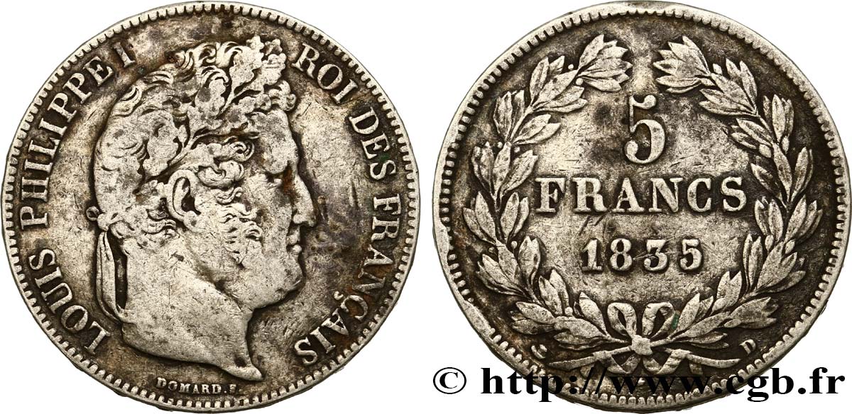 5 francs IIe type Domard 1835 Lyon F.324/45 S20 