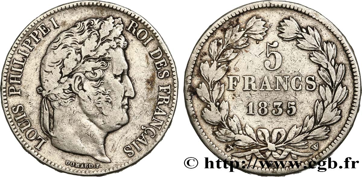 5 francs, IIe type Domard 1835 Lille F.324/52 S35 