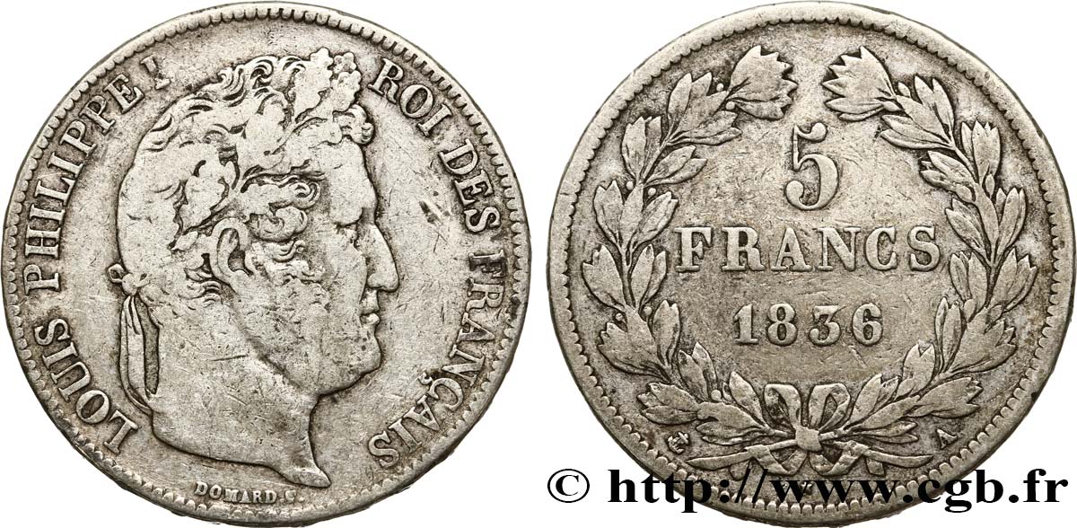 5 francs IIe type Domard 1836 Paris F.324/53 S20 