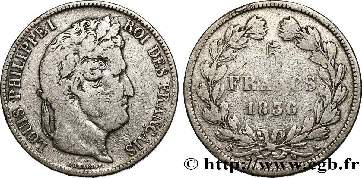 5 francs IIe type Domard 1836 Bordeaux F.324/57 TB15 