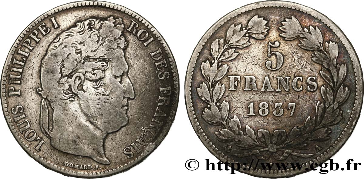 5 francs IIe type Domard 1837 Paris F.324/61 MB20 