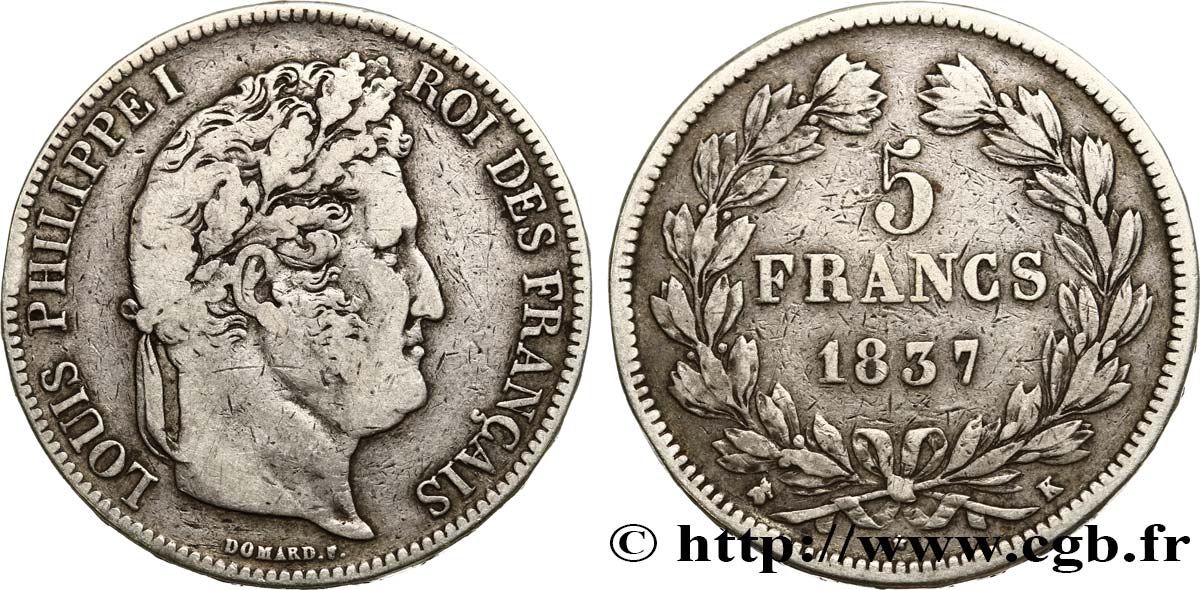 5 francs IIe type Domard 1837 Bordeaux F.324/65 TB25 