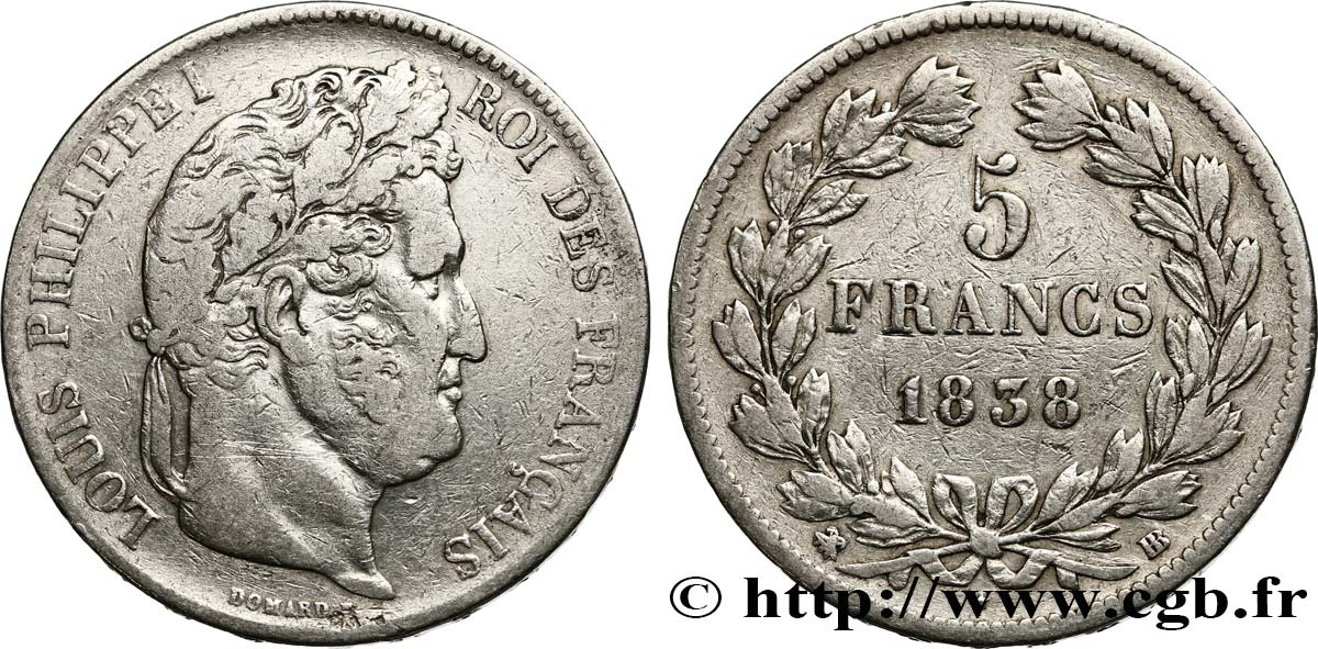 5 francs IIe type Domard 1838 Strasbourg F.324/70 TB25 