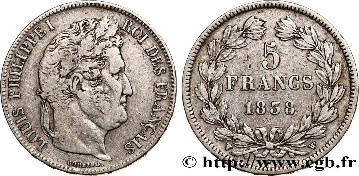 5 francs IIe type Domard 1838 Lille F.324/74 VF30 