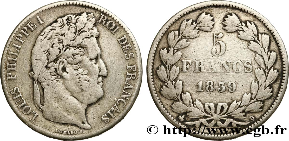 5 francs IIe type Domard 1839 Rouen F.324/76 TB 