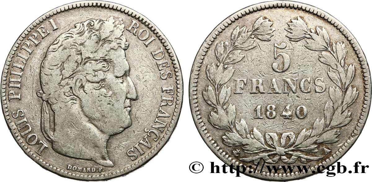5 francs IIe type Domard 1840 Paris F.324/83 VF20 