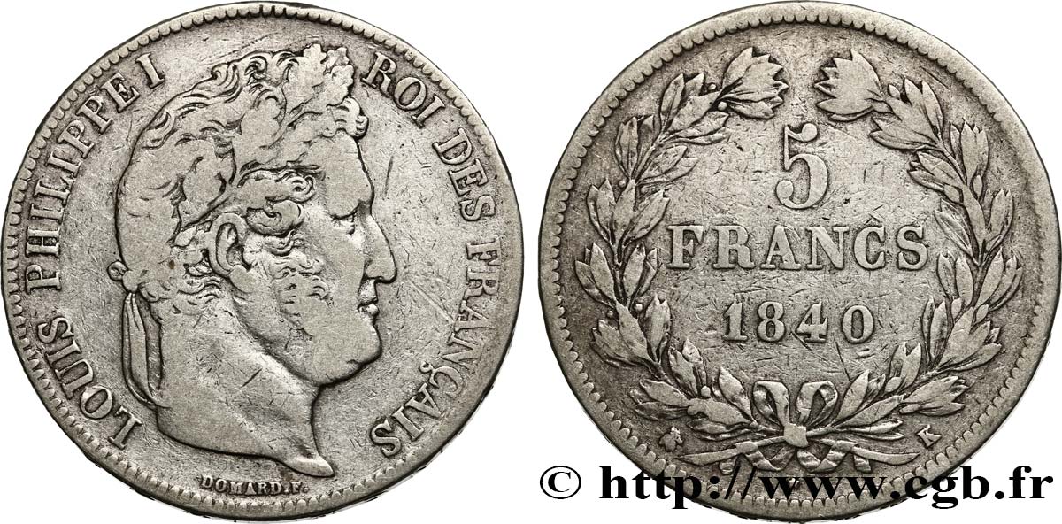 5 francs IIe type Domard 1840 Bordeaux F.324/87 TB20 