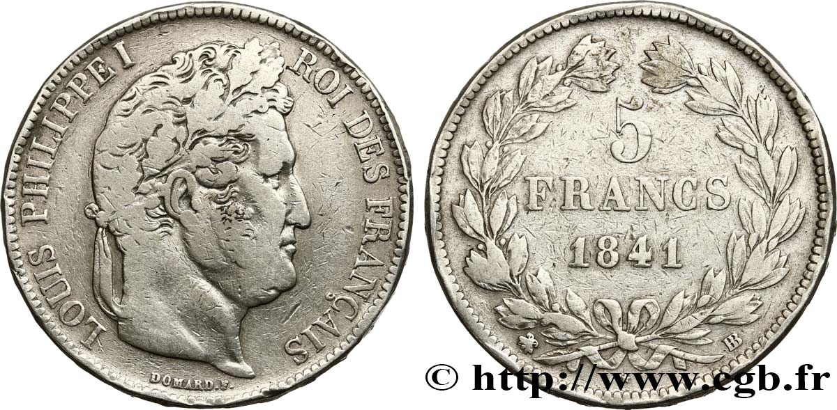 5 francs, IIe type Domard 1841 Strasbourg F.324/92 BC 