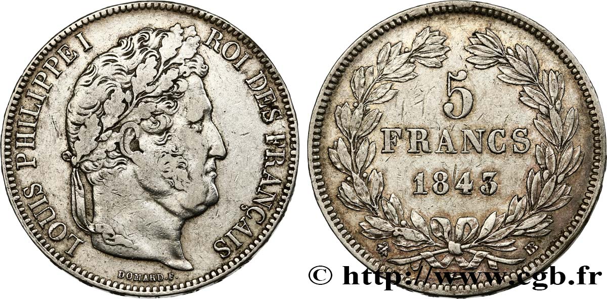 5 francs IIe type Domard 1843 Strasbourg F.324/102 TTB45 
