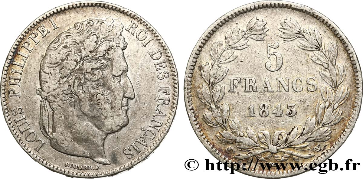 5 francs IIe type Domard 1843 Lille F.324/104 VF25 
