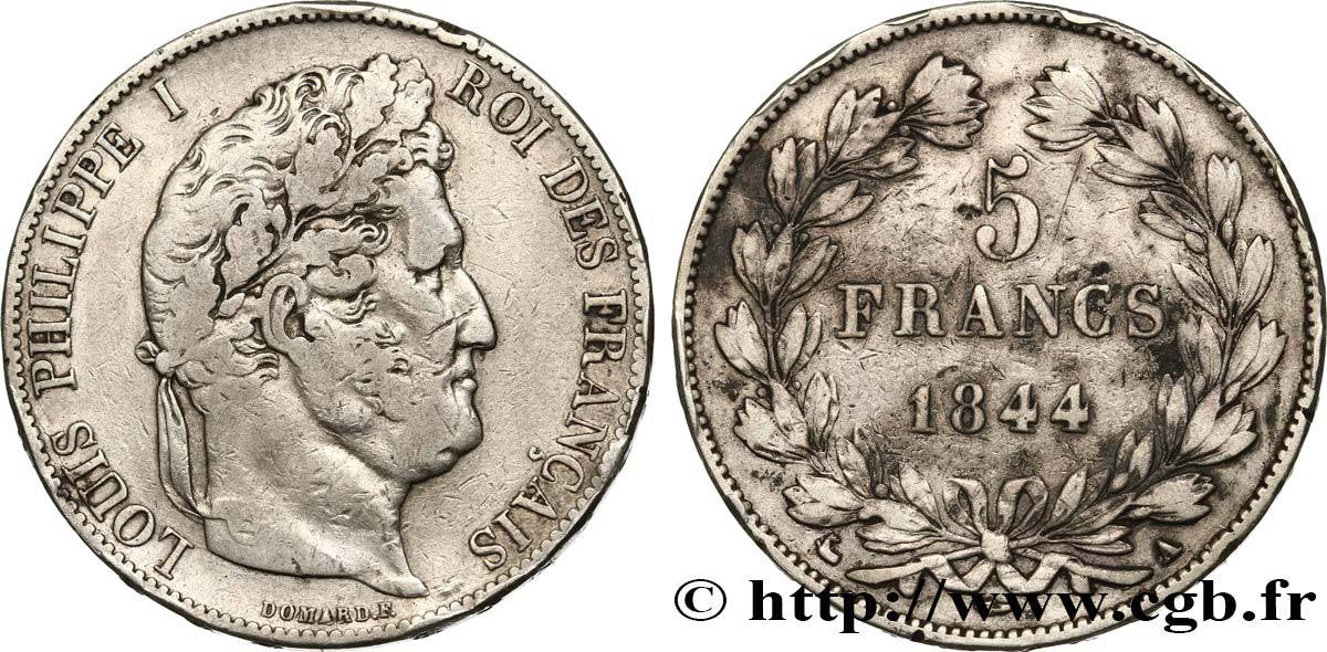 5 francs IIIe type Domard 1844 Paris F.325/1 TB25 