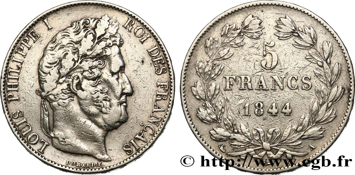 5 francs IIIe type Domard 1844 Paris F.325/1 TTB 
