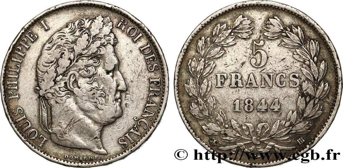 5 francs IIIe type Domard 1844 Strasbourg F.325/3 S35 