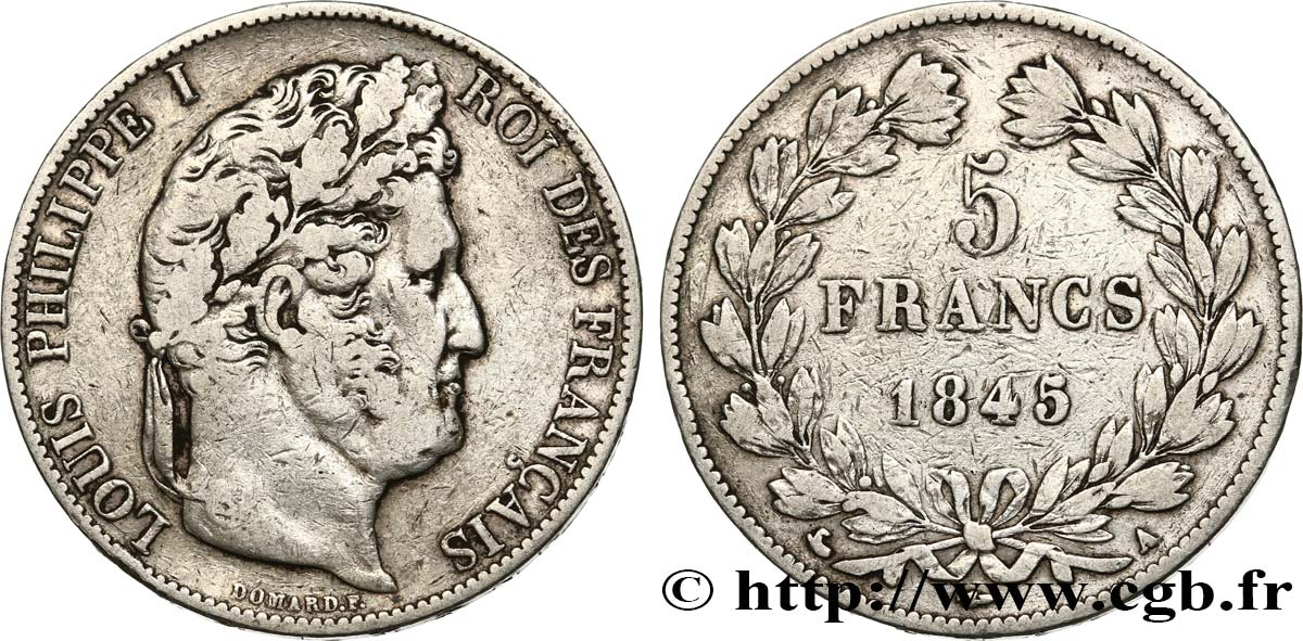 5 francs IIIe type Domard 1845 Paris F.325/6 VF25 