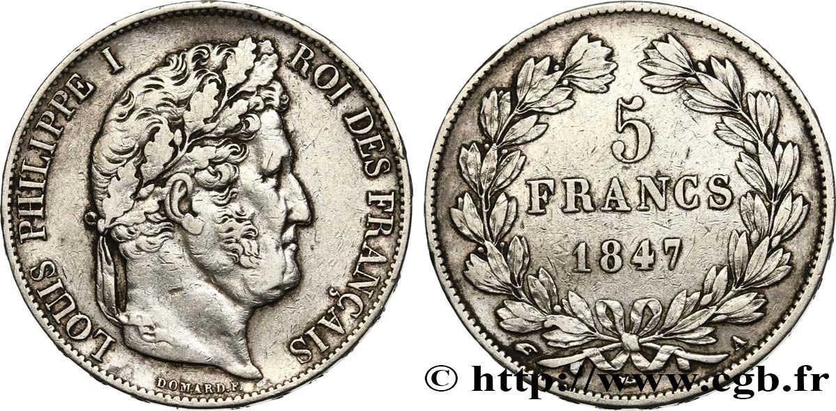 5 francs IIIe type Domard 1847 Paris F.325/14 XF40 