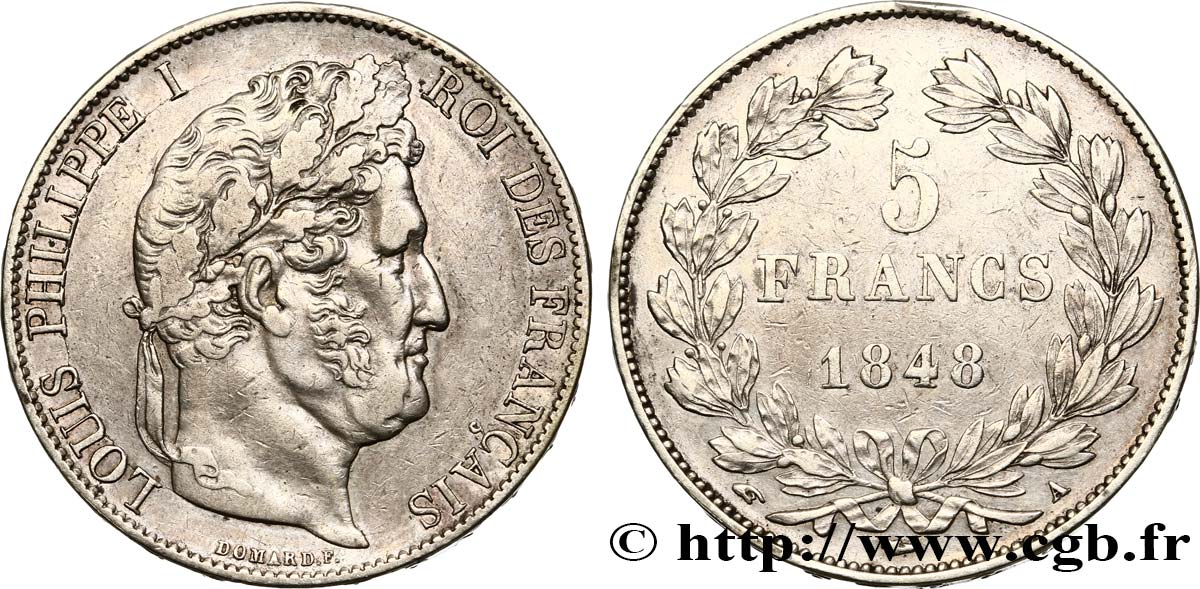 5 francs IIIe type Domard 1848 Paris F.325/17 TTB48 
