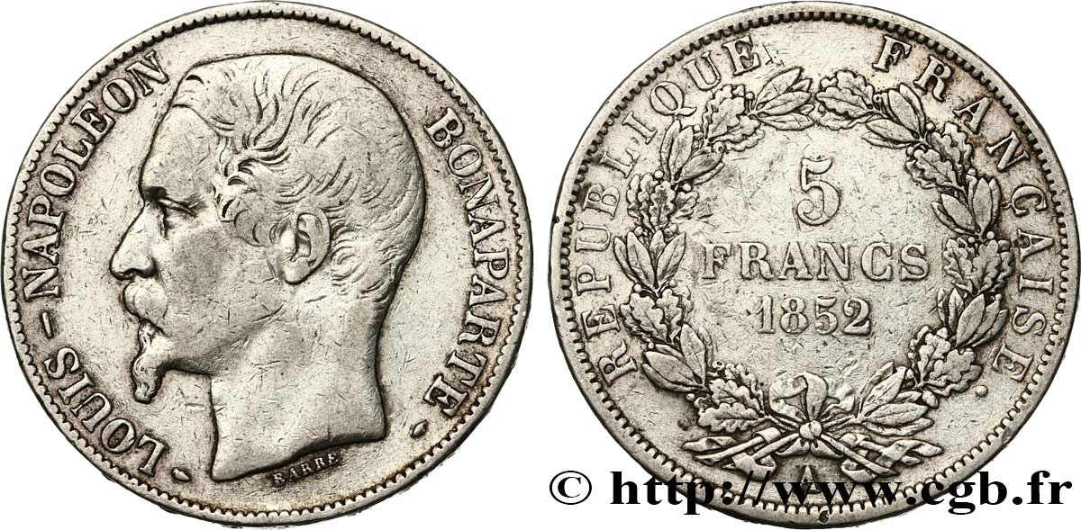 5 francs Louis-Napoléon, 1er type 1852 Paris F.329/1 S25 