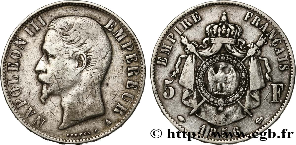 5 francs Napoléon III, tête nue 1856 Paris F.330/6 TB25 