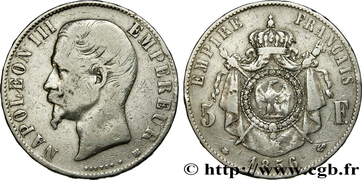 5 francs Napoléon III, tête nue 1856 Strasbourg F.330/8 VF 