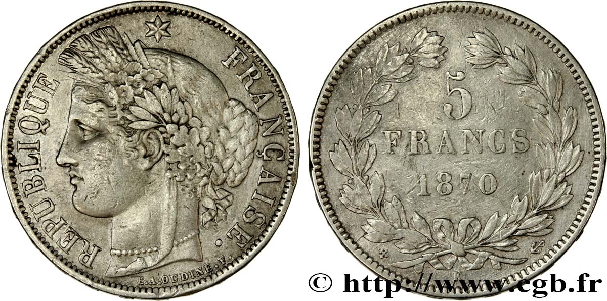 5 francs Cérès, sans légende 1870 Bordeaux F.332/2 fSS 