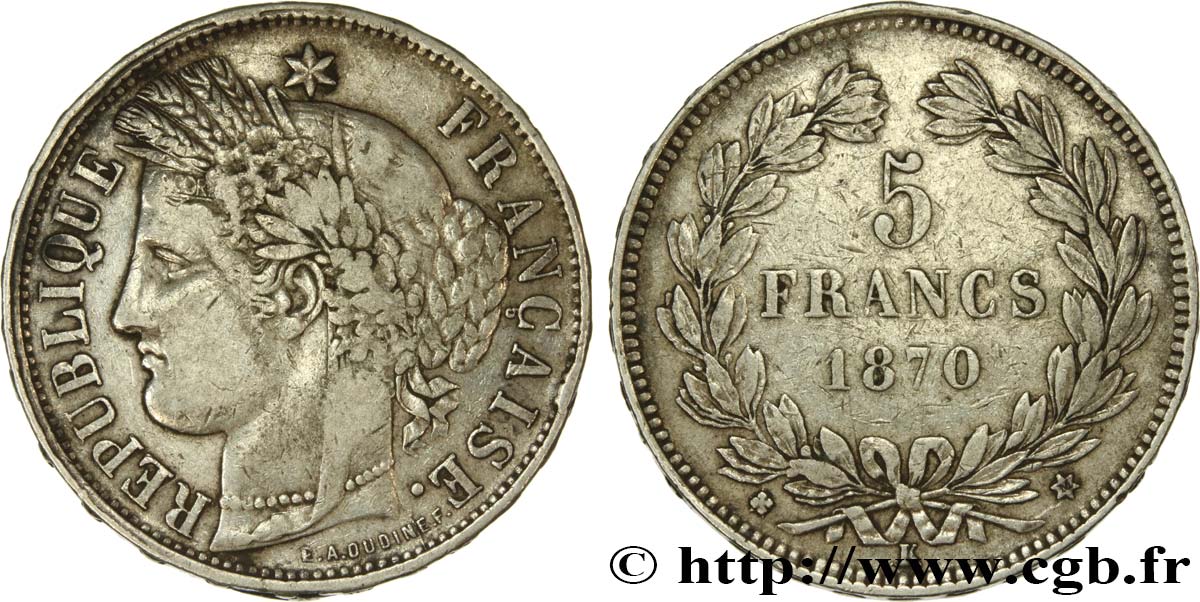 5 francs Cérès, sans légende 1870 Bordeaux F.332/4 S30 