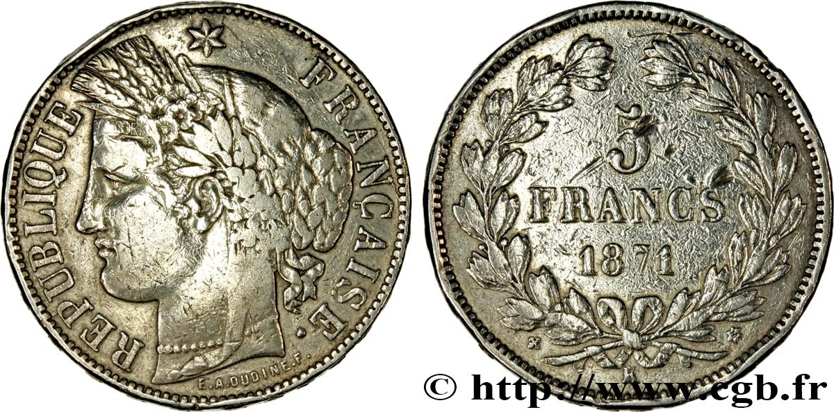5 francs Cérès, sans légende 1871 Bordeaux F.332/8 MB 
