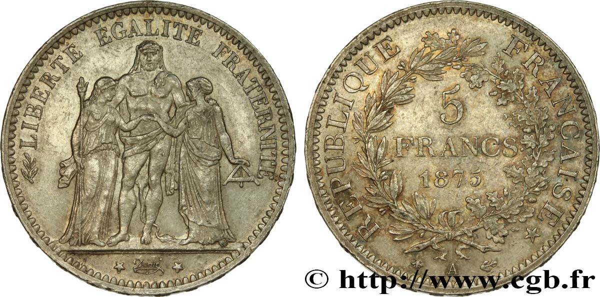 5 francs Hercule 1875 Paris F.334/14 AU52 