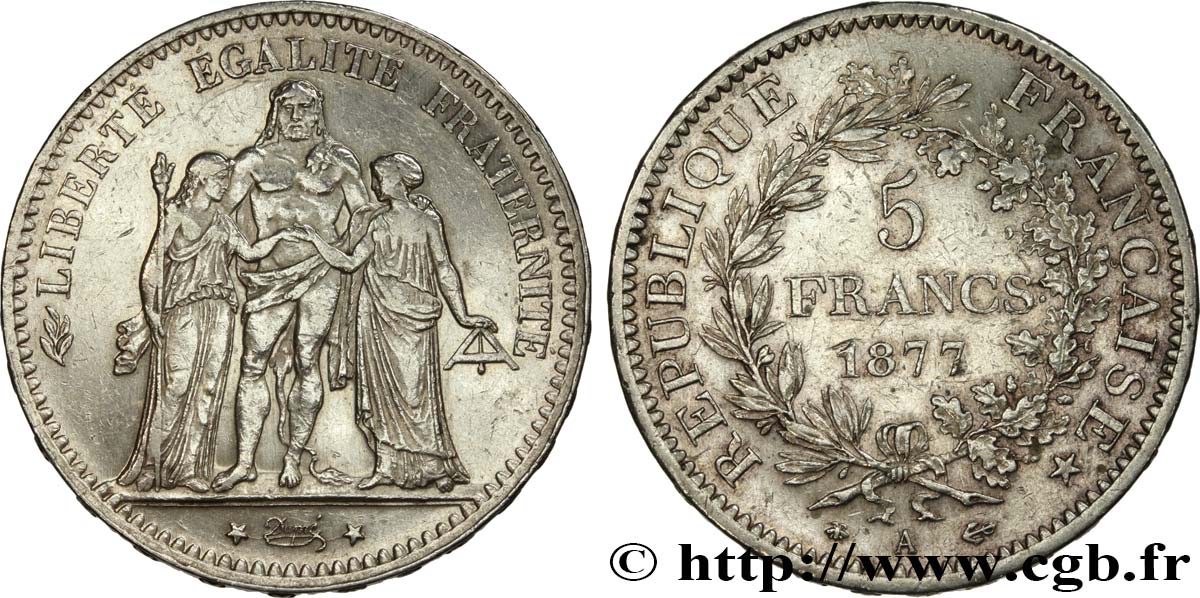 5 francs Hercule 1877 Paris F.334/19 XF45 