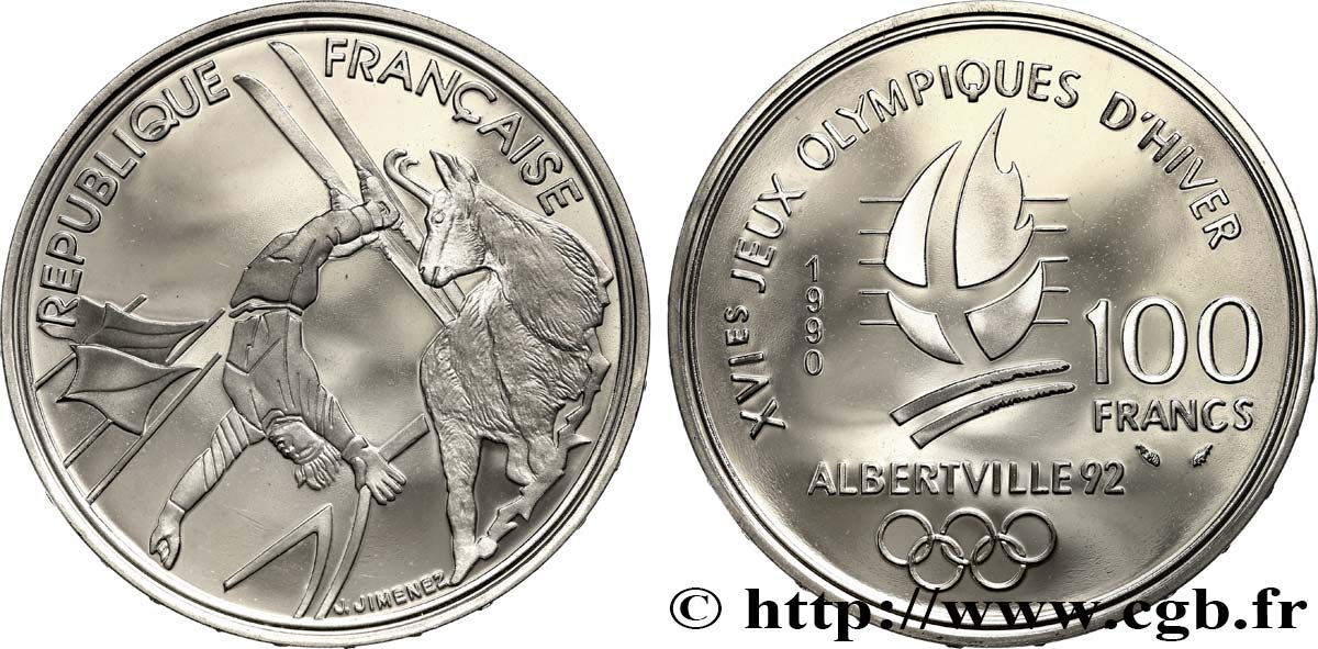 Belle Épreuve 100 francs - Ski acrobatique / Chamois 1990 Paris F./ MS 