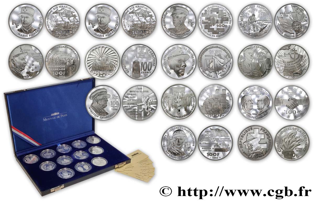 Coffret Belle Épreuve Argent des douze monnaies de la collection “La Liberté retrouvée” n.d.  F5.1627 à 1638  ST 