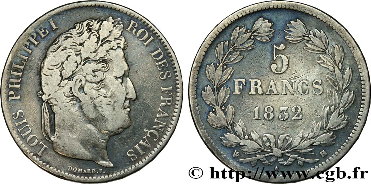 5 francs IIe type Domard 1832 La Rochelle F.324/5 TB25 