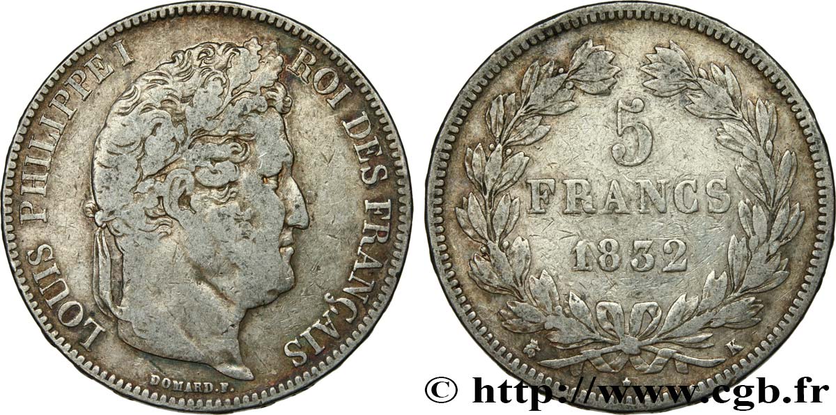 5 francs, IIe type Domard 1832 Bordeaux F.324/7 TB25 