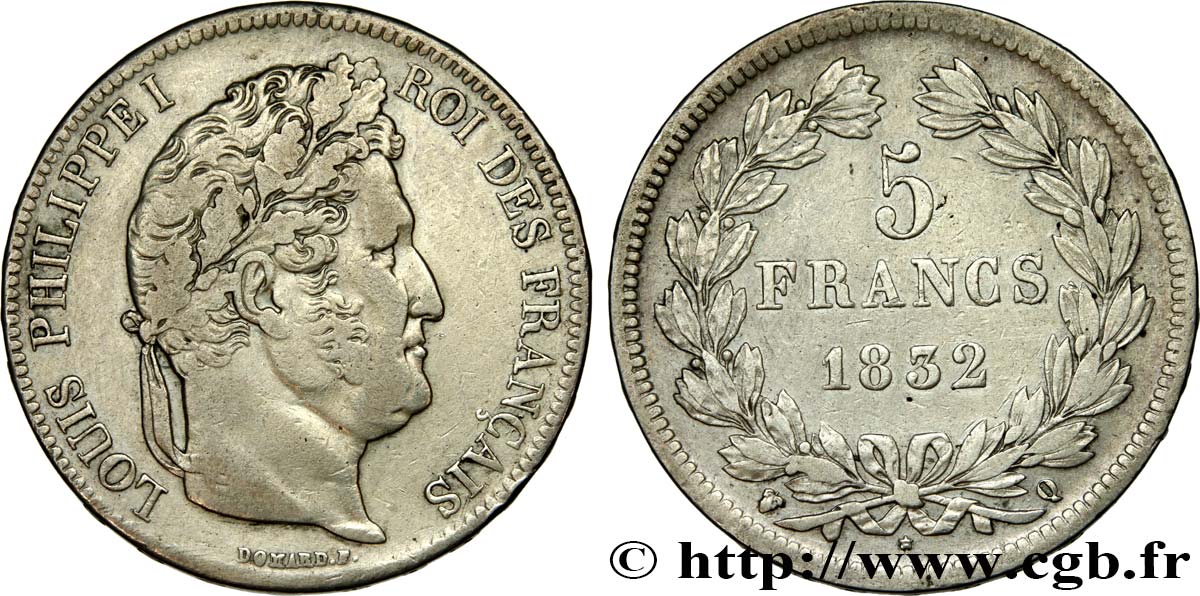 5 francs IIe type Domard 1832 Perpignan F.324/11 BB 
