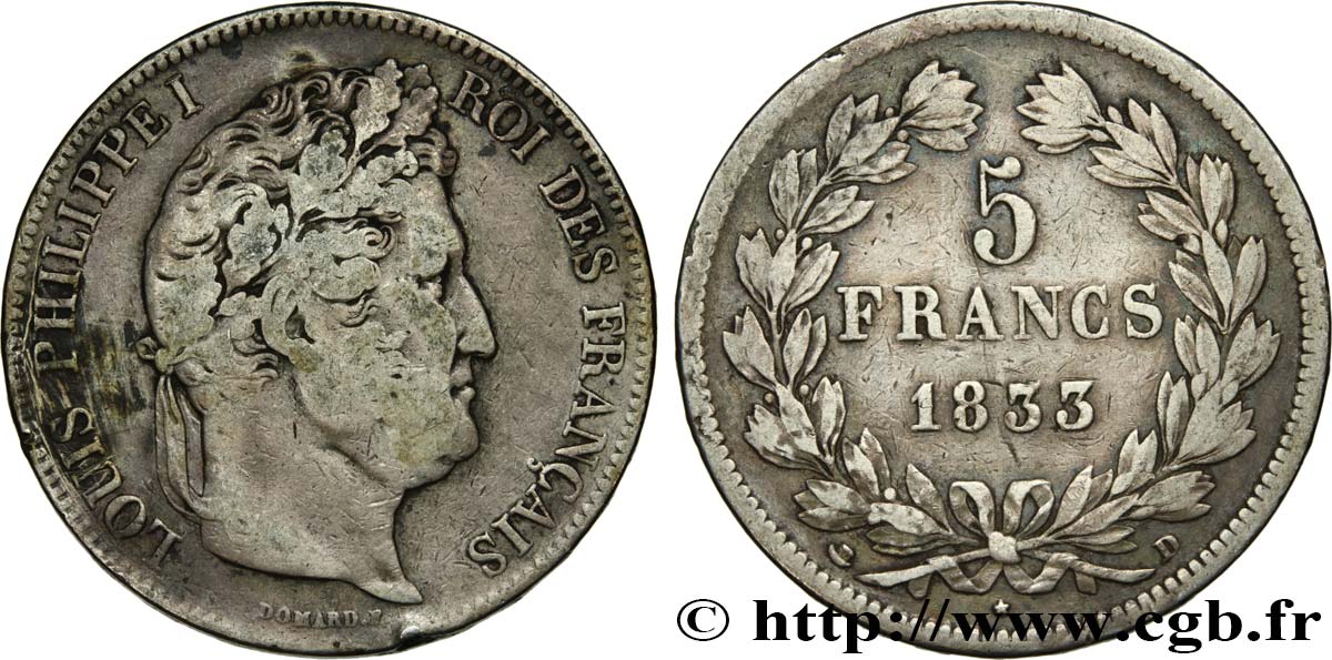 5 francs IIe type Domard 1833 Lyon F.324/17 TB 