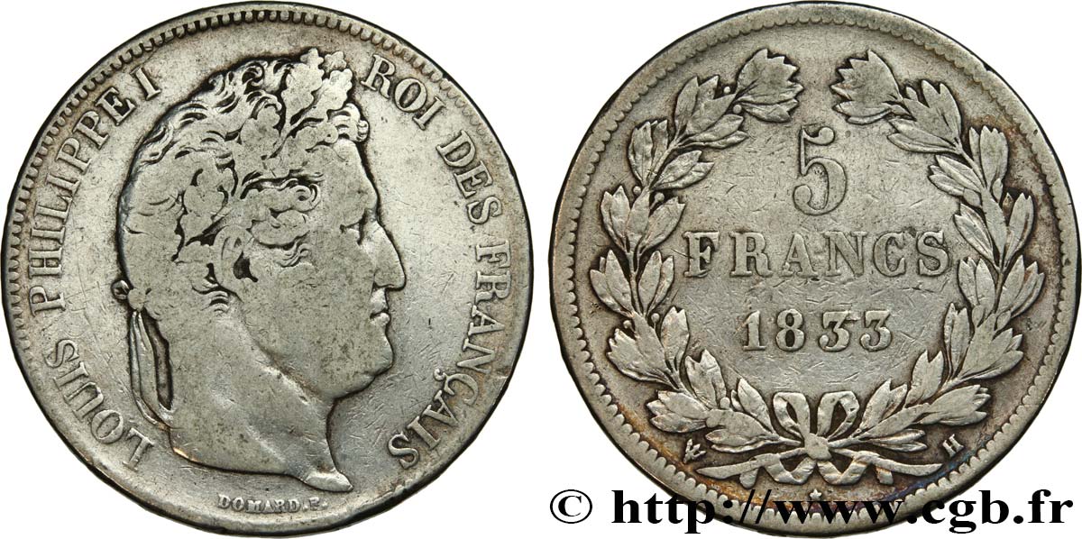 5 francs IIe type Domard 1833 La Rochelle F.324/18 BC15 