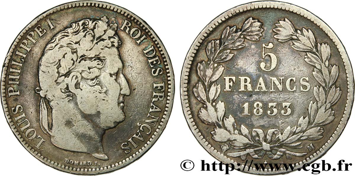 5 francs IIe type Domard 1833 Toulouse F.324/23 VF20 