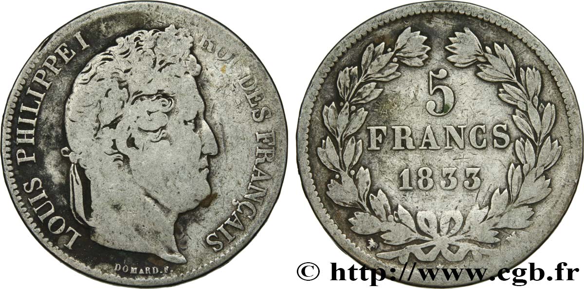 5 francs IIe type Domard 1833 Marseille F.324/24 TB15 