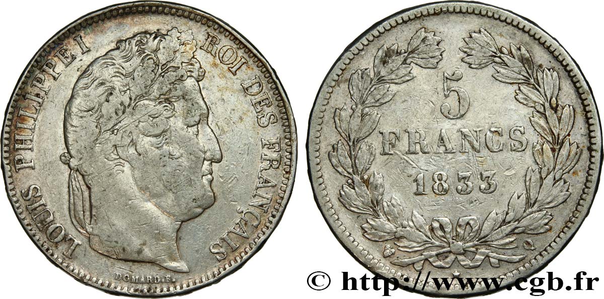 5 francs IIe type Domard 1833 Perpignan F.324/25 MB35 