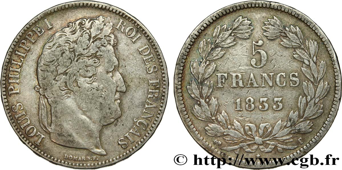 5 francs IIe type Domard 1833 Nantes F.324/26 VF35 
