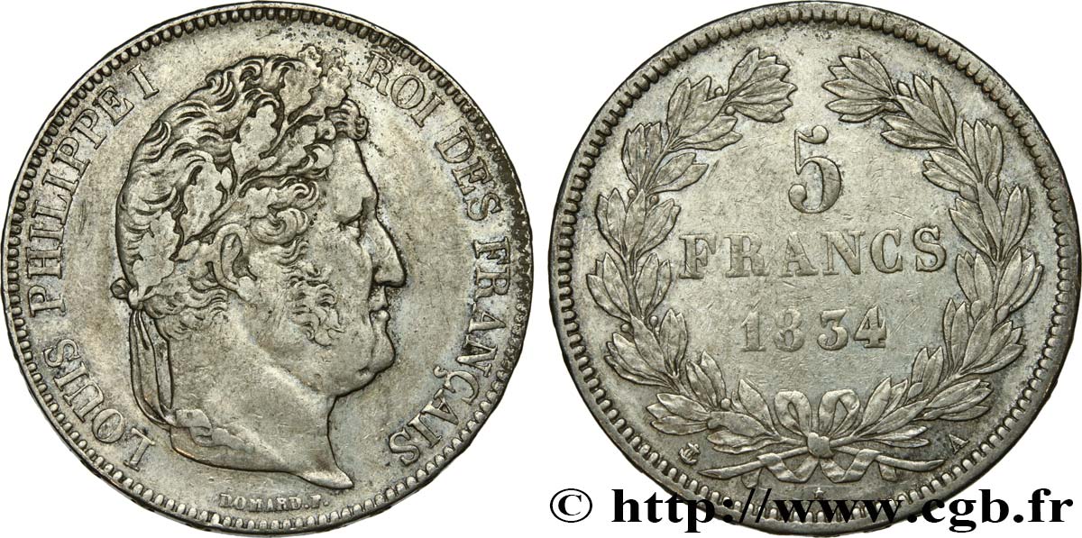 5 francs IIe type Domard 1834 Paris F.324/29 BB45 