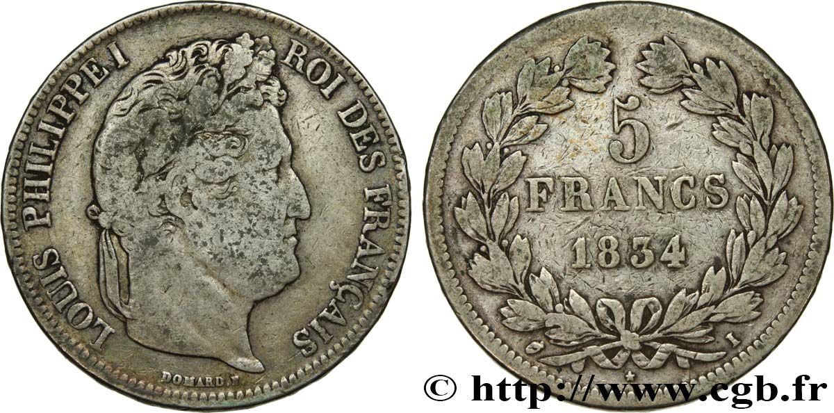 5 francs IIe type Domard 1834 Limoges F.324/34 TB15 