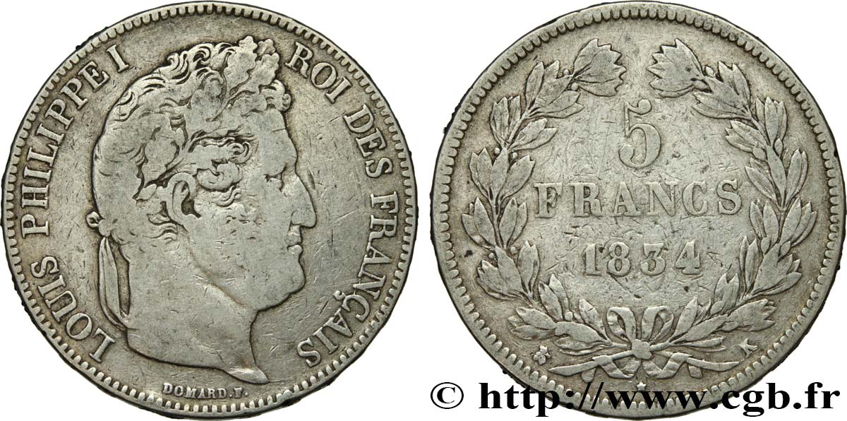 5 francs IIe type Domard 1834 Bordeaux F.324/35 TB20 