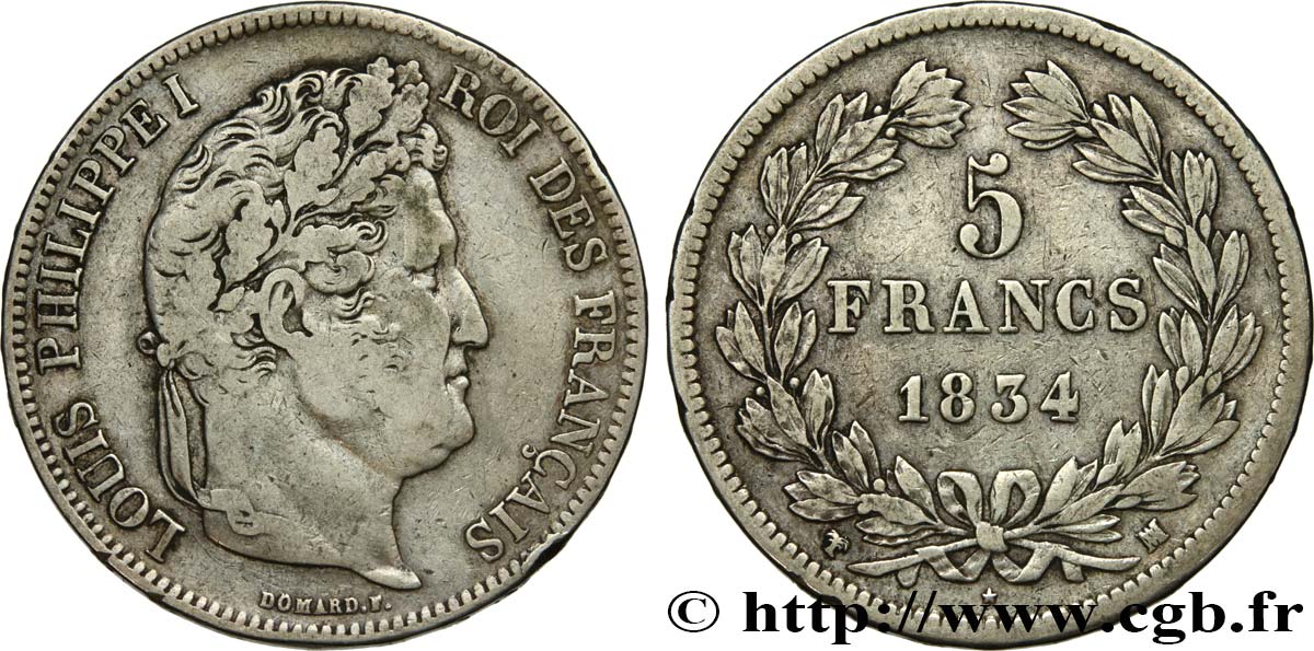 5 francs IIe type Domard 1834 Marseille F.324/38 TB35 