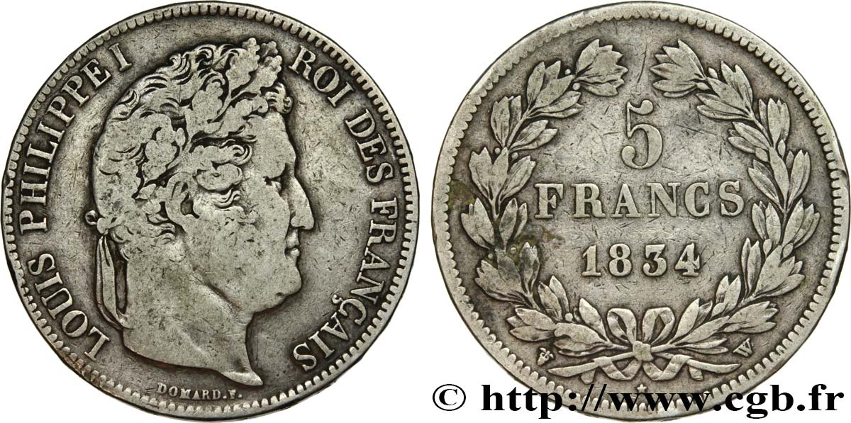 5 francs IIe type Domard 1834 Lille F.324/41 S20 