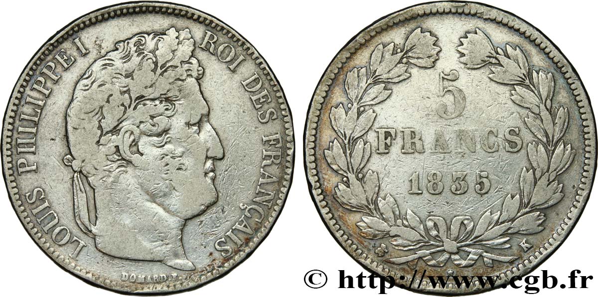 5 francs IIe type Domard 1835 Bordeaux F.324/48 TB20 