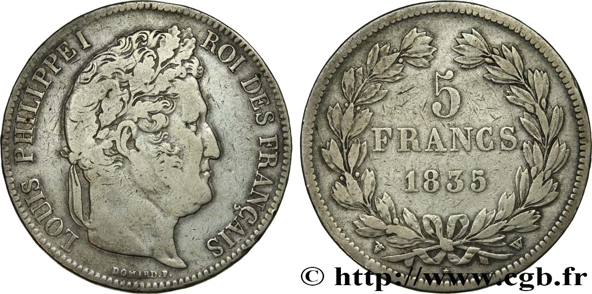 5 francs IIe type Domard 1835 Lille F.324/52 MB20 