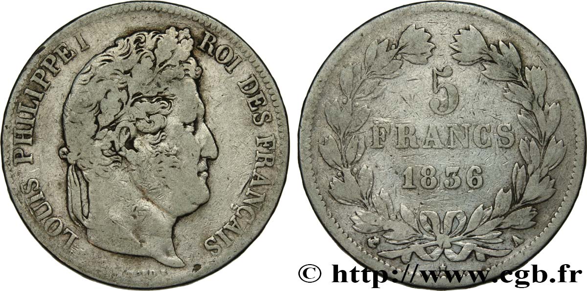 5 francs IIe type Domard 1836 Paris F.324/53 F15 